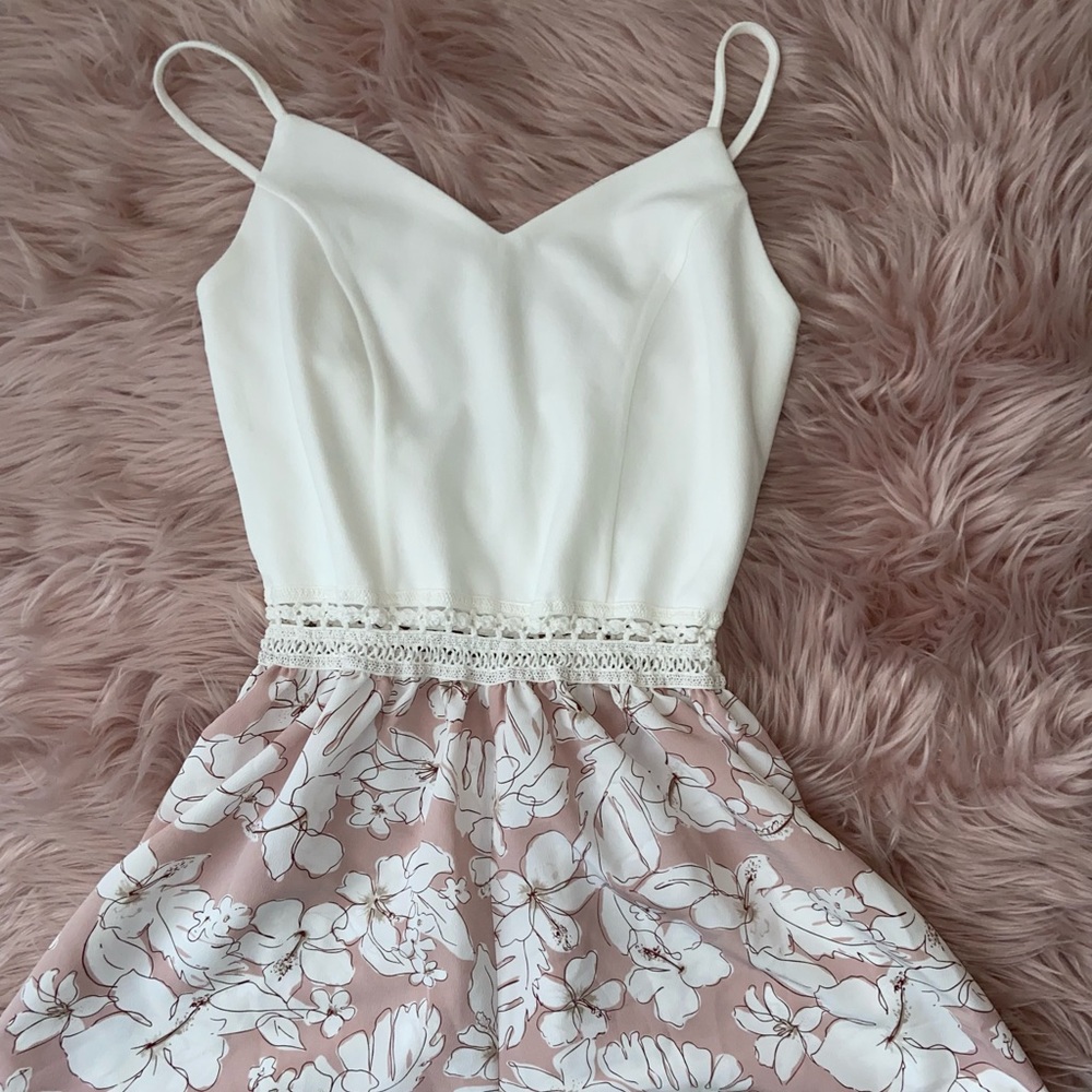 White and pink floral romper